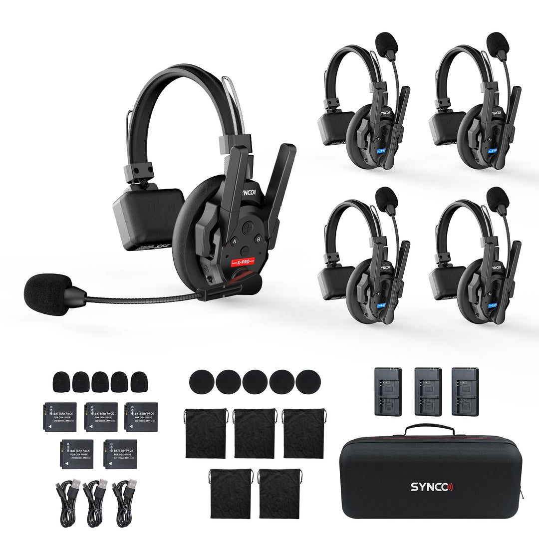 SYNCO XTALK XPRO5 Wireless Intercom Headset, 2,4GHz Vollduplex 24H Akkulaufzeit 500M Reichweite Echt