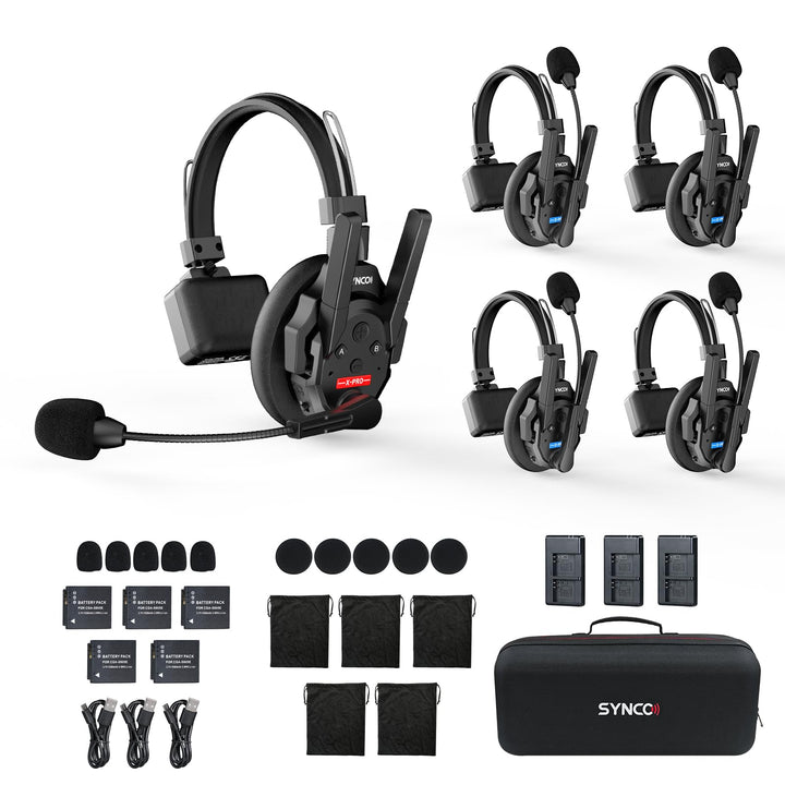SYNCO XTALK XPRO5 Wireless Intercom Headset, 2,4GHz Vollduplex 24H Akkulaufzeit 500M Reichweite Echt