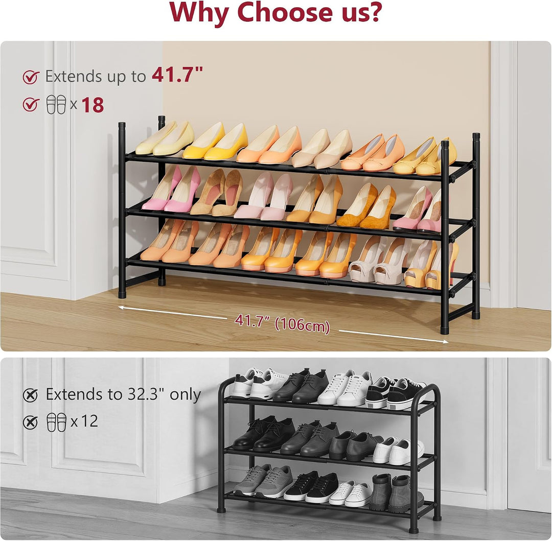 Tajsoon 3-stöckiges, Ausziehbares Schuhregal, 28–41 Zoll Verstellbar und Stapelbar, Schuhablage aus