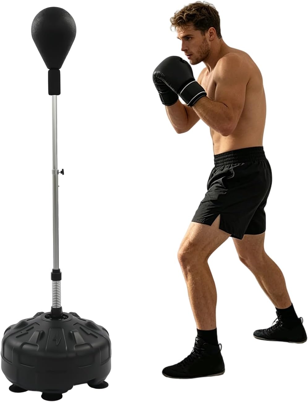 Punchingball Höhenverstellbar 120–160 cm, Stehender Boxstand mit 6 Saugnäpfen, 90° Rückprall & Stahl