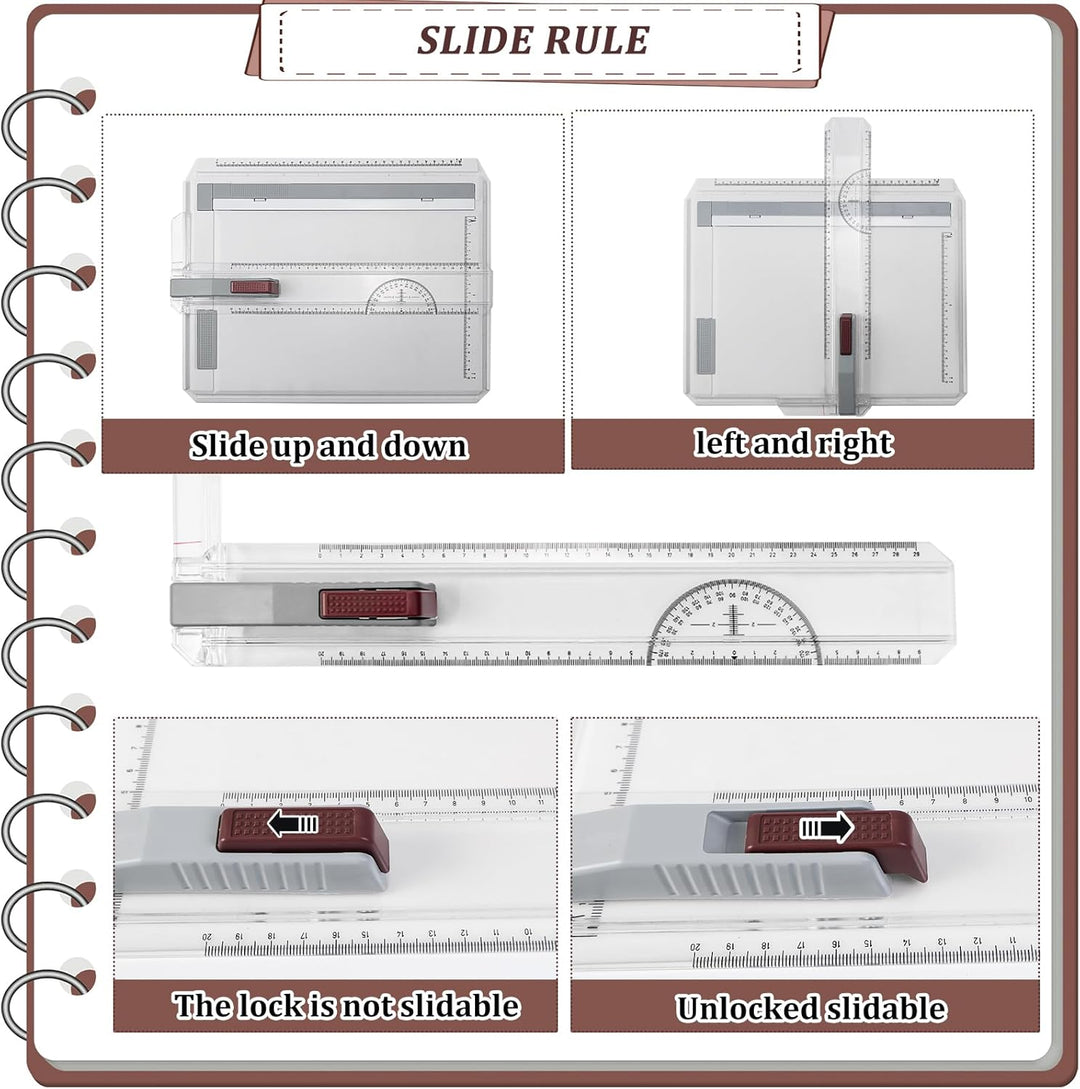 Zeichenplatte A4 Zeichenbretter Set Zeichenbrett A4 tellbar mit Schiebelineal Zeichendreieck Paralle