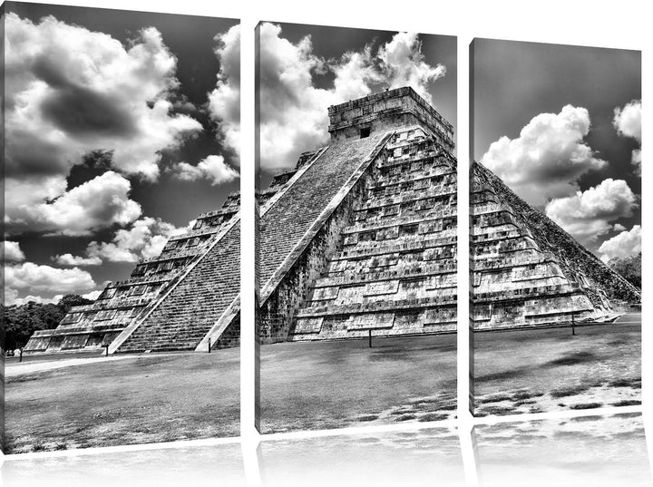 Pixxprint Maya Pyramide in Mexico als Leinwandbild/Grösse: 3 Teilig (120x80) cm/Wandbild/Kunstdruck/