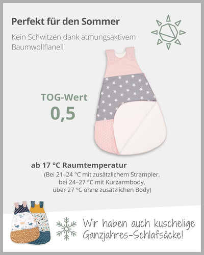 ULLENBOOM Sommerschlafsack Baby Rosa Grau (Made in EU) - Aus OEKO-TEX Materialien - 0,5 TOG, Schlafs