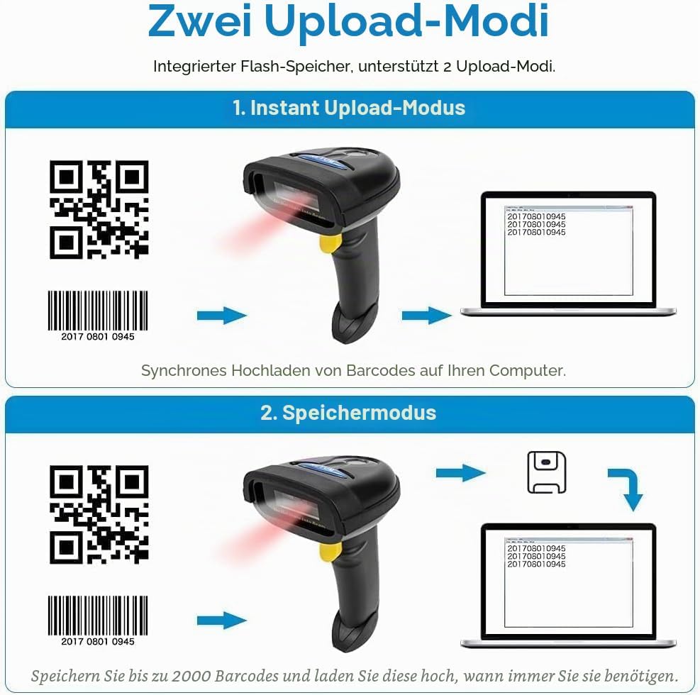 NETUM 2D Barcode Scanner Bluetooth, Wireless QR Code Scanner mit Halterung, 2D Imager mit 2000 mAh A