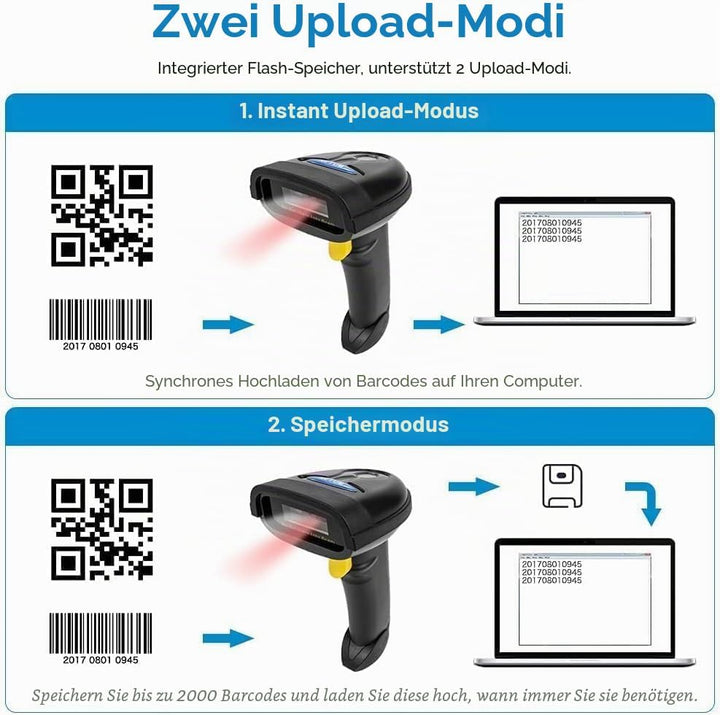 NETUM 2D Barcode Scanner Bluetooth, Wireless QR Code Scanner mit Halterung, 2D Imager mit 2000 mAh A