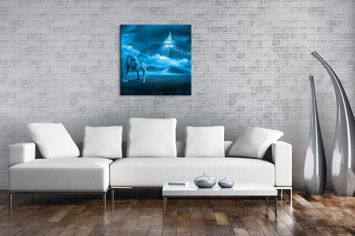 deyoli Indischer Palast Format: 40x40 cm Effekt: Monocrome Blau als Leinwandbild, Motiv fertig gerah