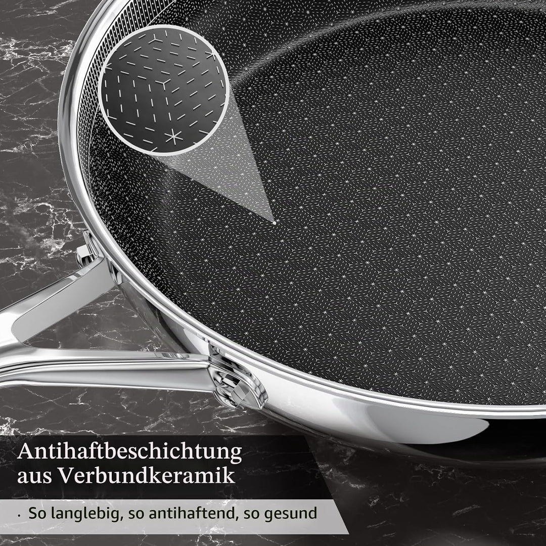 Innerwell 28 cm Edelstahl-Keramik-Bratpfanne, antihaftbeschichtet, frei von PFAS/PFOA/PTFE, geeignet