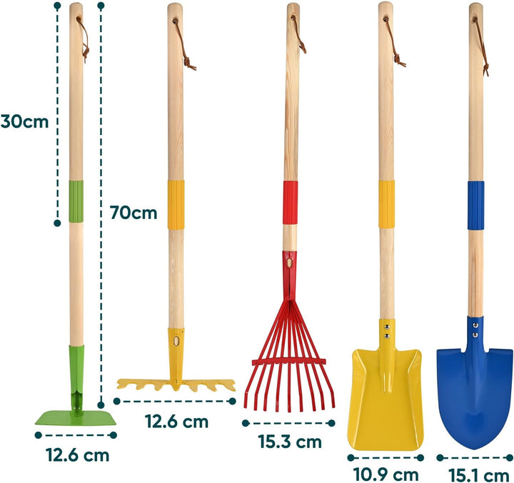 GOLDGE Schubkarre Kinder, 10 Stück Kinder Gartengeräte Set mit 5pcs Gartenwerkzeug Schaufel Set, Wer