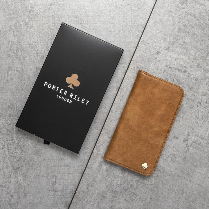 Porter Riley - Lederhülle für iPhone 11 Pro (5.8"). Premium Echtleder Standhülle/Cover/Brieftasche m