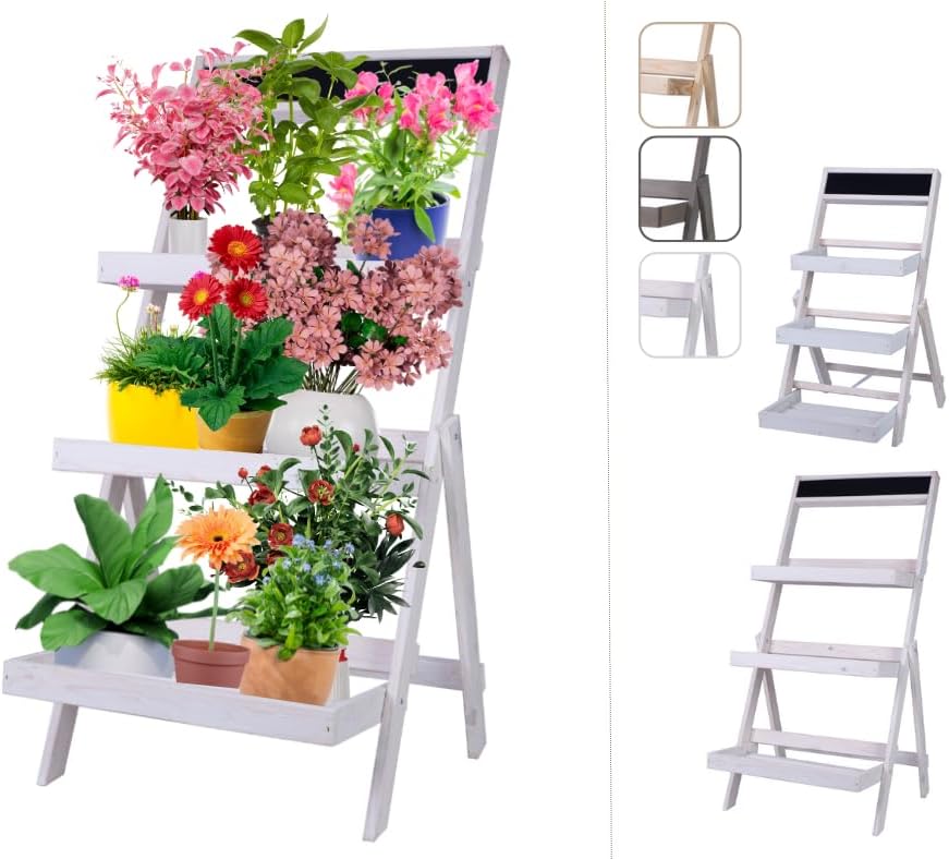Blumentreppe Blumenregal Etagere Pflanzenregal Holztreppen Garten RDEZ 3 Farben (Weiss), Weiss
