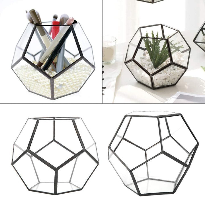 Geometrische Dekorative Terrarium Cube Geneigte Klarglas Pflanzer Tischplatte Schwarz Kleine Air Pla