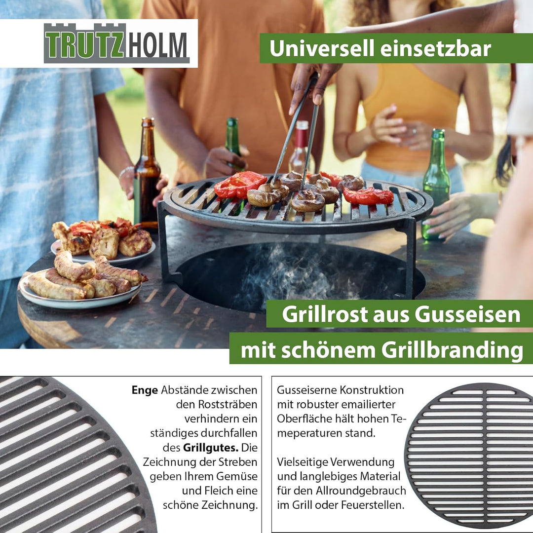 TRUTZHOLM Grillrost Ø 34,3 cm Rost Grillgitter BBQ Gusseisen emailliert Grillplatte rund