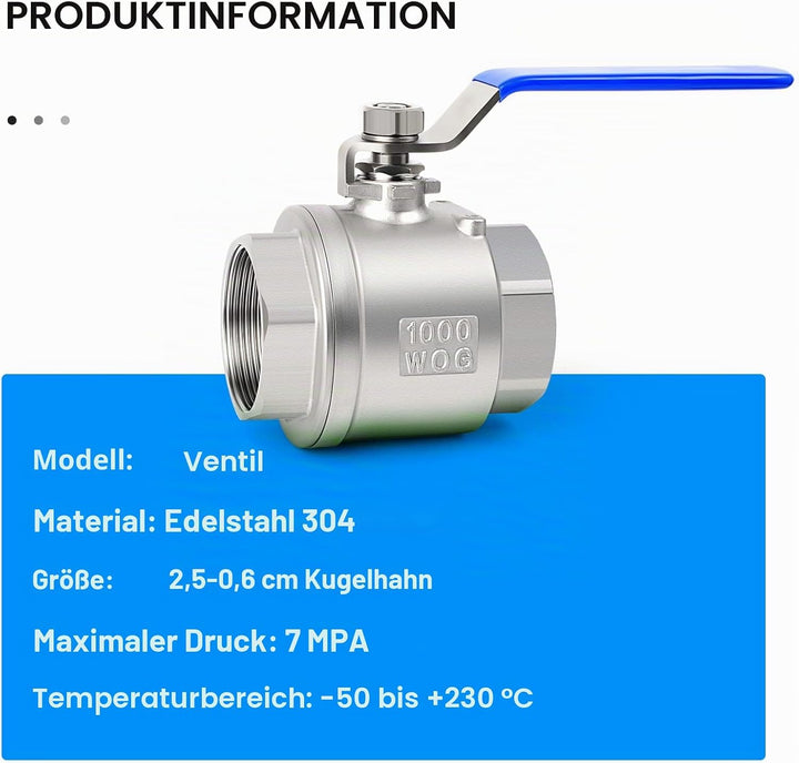 ERGAOBOY 1 Stück 1-1/4" BSP-Innengewinde Hochleistungs-Kugelhahn mit vollem Durchgang aus Edelstahl