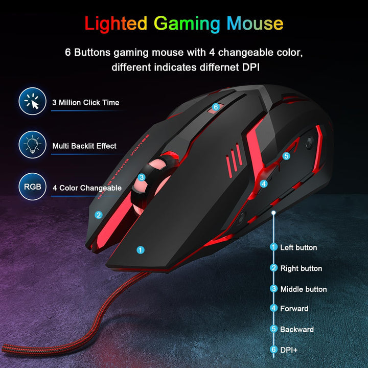 Gaming Tastatur und Maus Set, QWERTZ DE Layout, 75% TKL, RGB Hintergrundbeleuchtete Kabelgebundene T