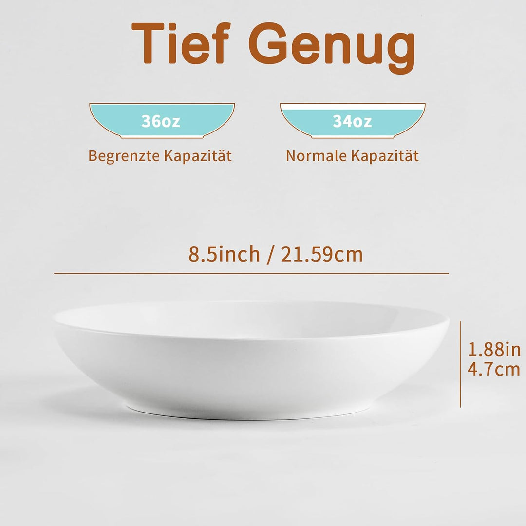6 Stück Pastateller, 1100ml Porzellan Suppenschalen Salatteller, 36oz | Grosse Suppenteller für Past