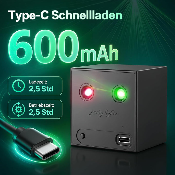 Mini DiscoLicht Partylicht, 64 Dynamische Discolichteffekte, Musikgesteuert mit Type-C Aufladung für