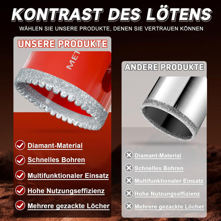 15 Stück-Diamant Lochsägen Bohrer Set (6-50mm) ，Gezahnte-Kernbohrer für Keramik, Glas, Fliesen, Marm