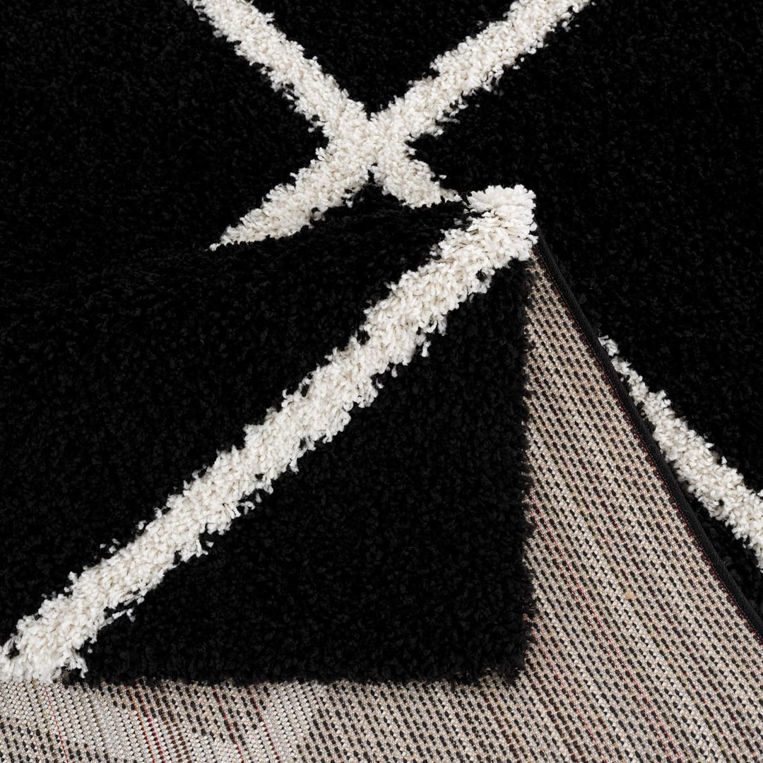 SANAT Madrid Shaggy Teppich Rund - Hochflor Teppiche für Wohnzimmer, Schlafzimmer, Küche - Schwarz,