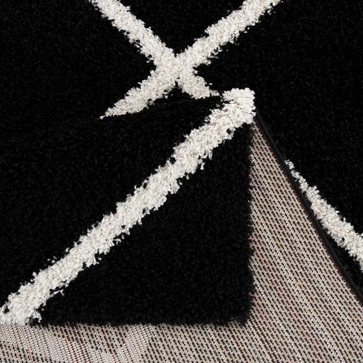 SANAT Madrid Shaggy Teppich Rund - Hochflor Teppiche für Wohnzimmer, Schlafzimmer, Küche - Schwarz,