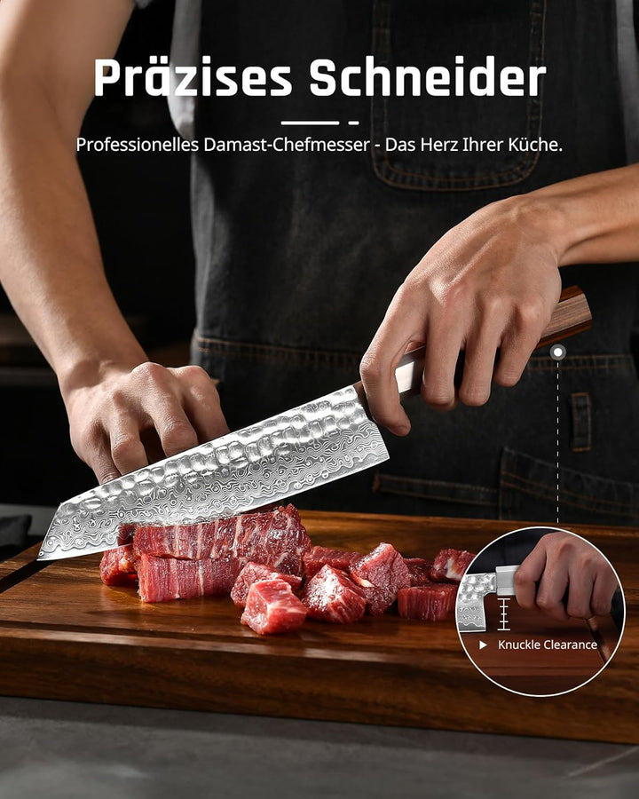 YOTSUBA Damastmesser Kochmesser, Profi Küchenmesser Messer Klingenlänge 20 cm Chefmesser Allzweckmes