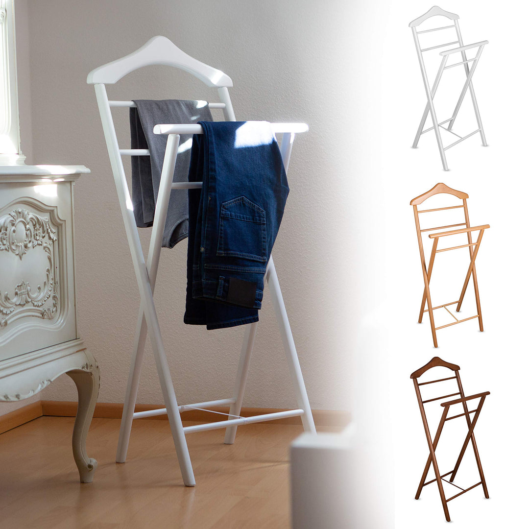 3x Herrendiener Kleiderbutler Kleiderständer Stummer Diener aus Holz klappbar und leicht (Weiss) Wei
