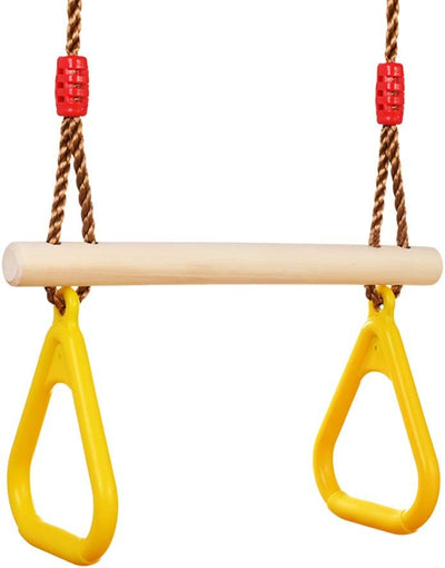 GOLDGE Trapez Schaukel Holz Schaukel Outdoor mit Kunststoff Turnringe Kinder Outdoor Belastbar bis 1