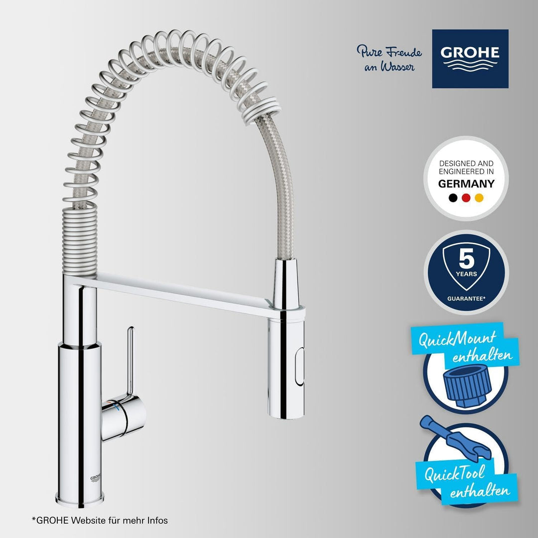 Grohe Get | Küchenarmatur - Einhand-Spültischbatterie, mit herausziehbarer Brause & integrierter Mag