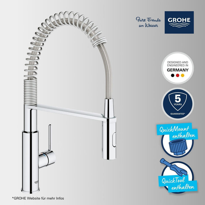 Grohe Get | Küchenarmatur - Einhand-Spültischbatterie, mit herausziehbarer Brause & integrierter Mag