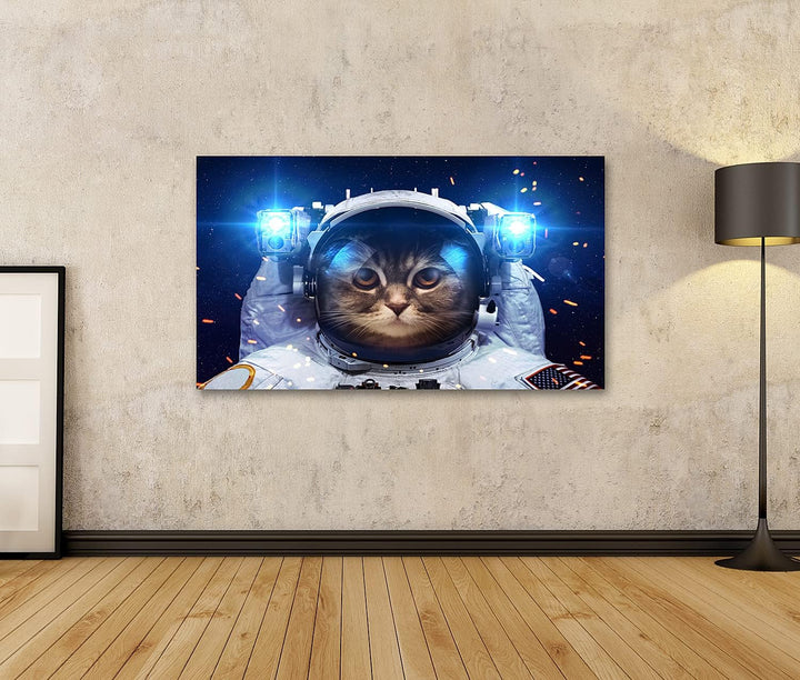 islandburner Bild auf Leinwand Schöne Katze Im Weltraum Wandbild Poster Kunstdruck Bilder, Format: 8