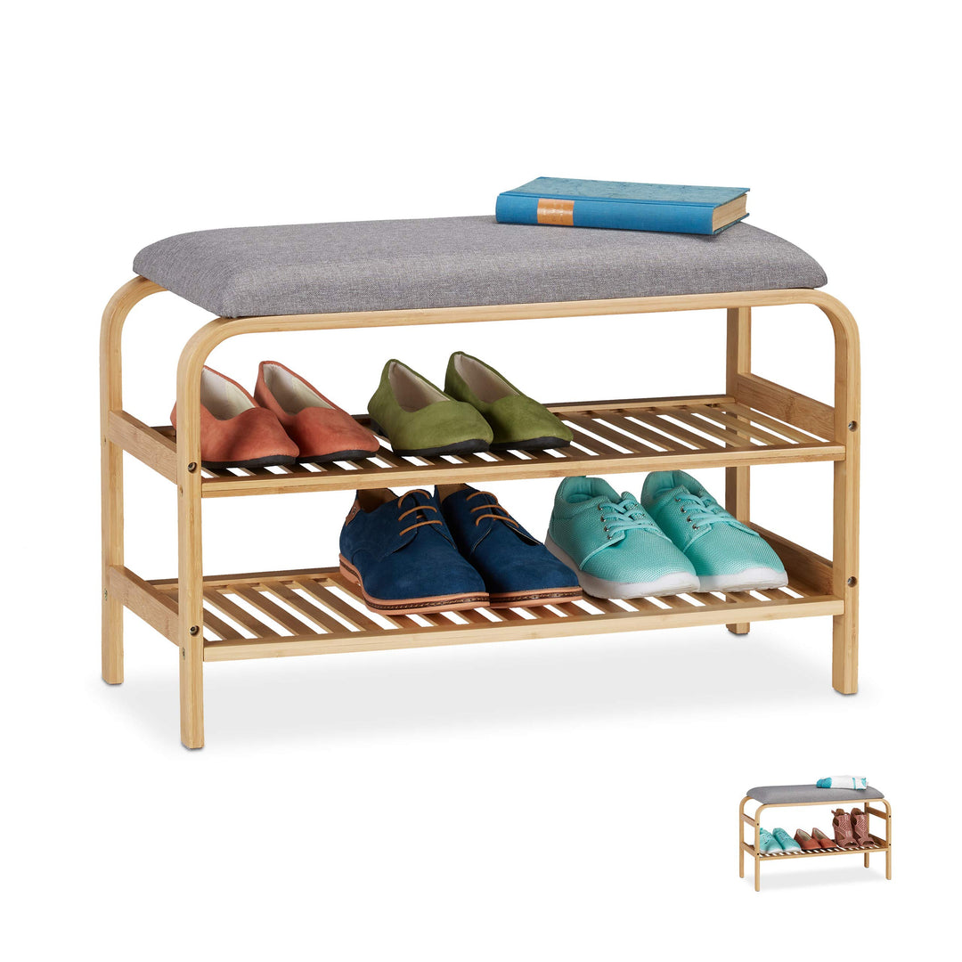 Relaxdays Schuhbank, 6 Paar Schuhe, gepolsterte Sitzfläche, Flur und Garderobe, Schuhaufbewahrung HB