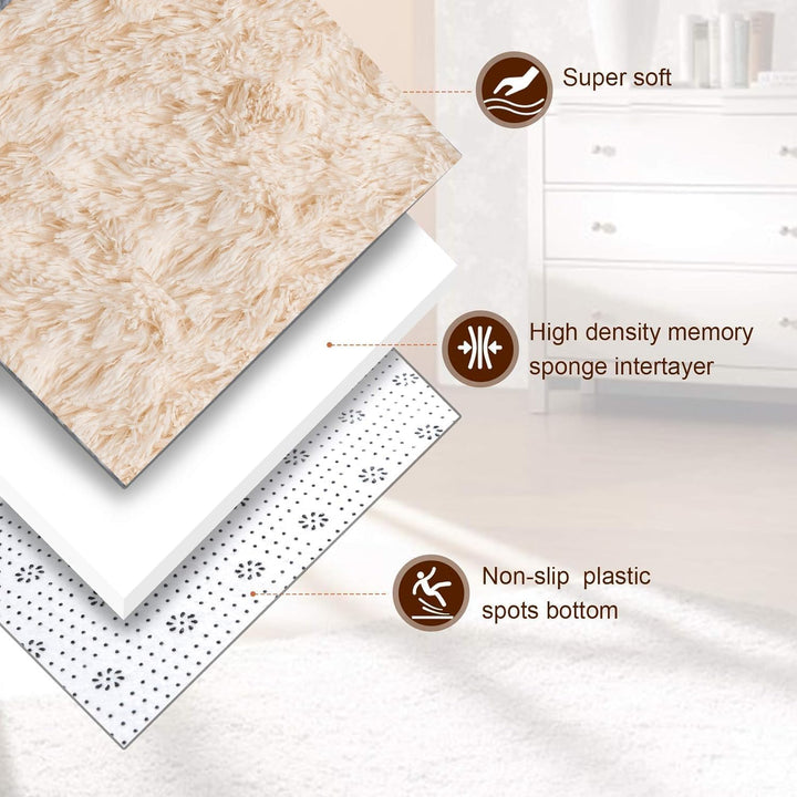 Obundi Beige Hochflor Teppich,Wohnzimmerteppich,Langflor Teppiche für Schlafzimmer Flauschig Teppich