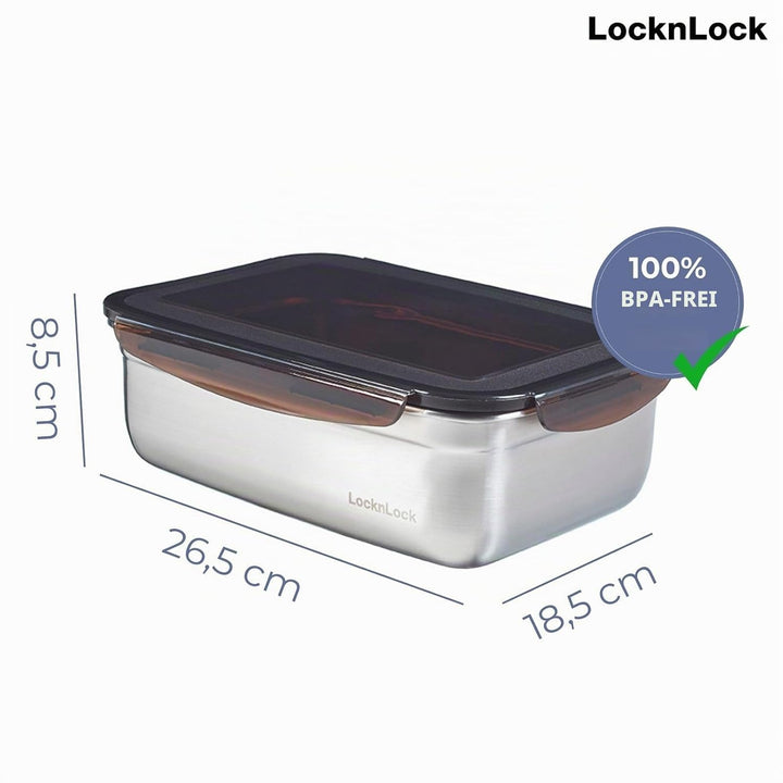 LocknLock Edelstahl Vorratsdose mit Deckel, 2,7 L, 265 × 185 × 85 mm, BPA-Frei, Spülmaschinengeeigne