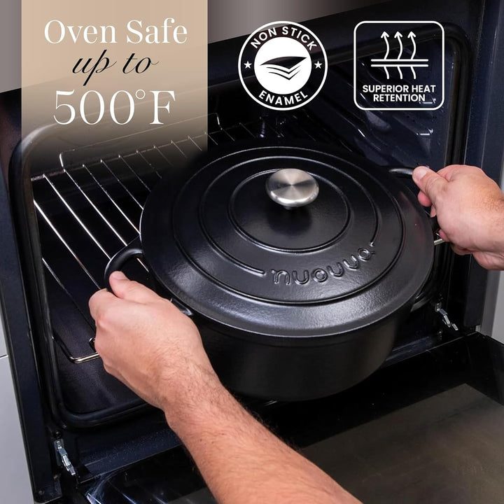 Gusseisen Dutch Oven mit Deckel – Emaille-Schmortopf mit Antihaft, Ofenfest – Schwarz, 6.1 Liter, 28