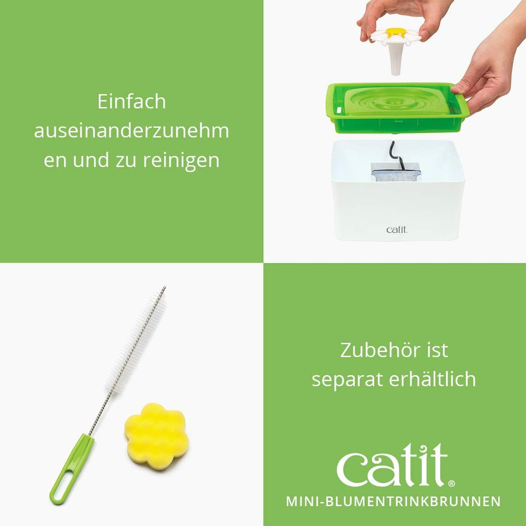 Catit 43735W Flower Fountain MINI, Blumentrinkbrunnen Mini für Katzen, 1,5L, weiss/grün