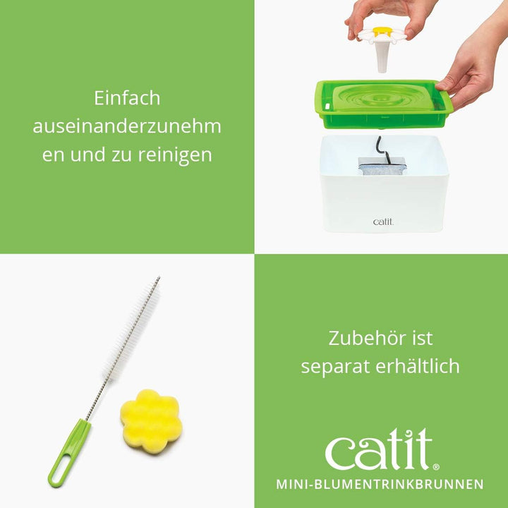 Catit 43735W Flower Fountain MINI, Blumentrinkbrunnen Mini für Katzen, 1,5L, weiss/grün