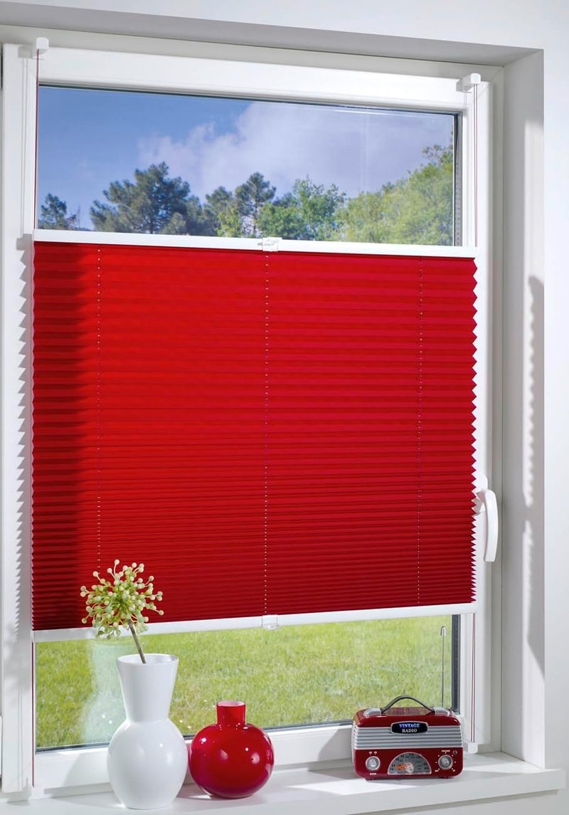 DécoProfi Plissee ohne Bohren Rot 80cm x 220cm (max. Gesamthöhe Fensterflügel) I Verspannte Plissees