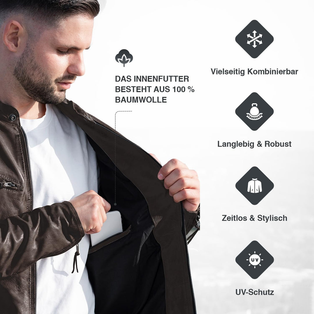 PAULGOS Herren Lederjacke Echtes Leder Jacke Echtleder Übergangsjacke Fashion in 5 Farben Gr. S-7XL