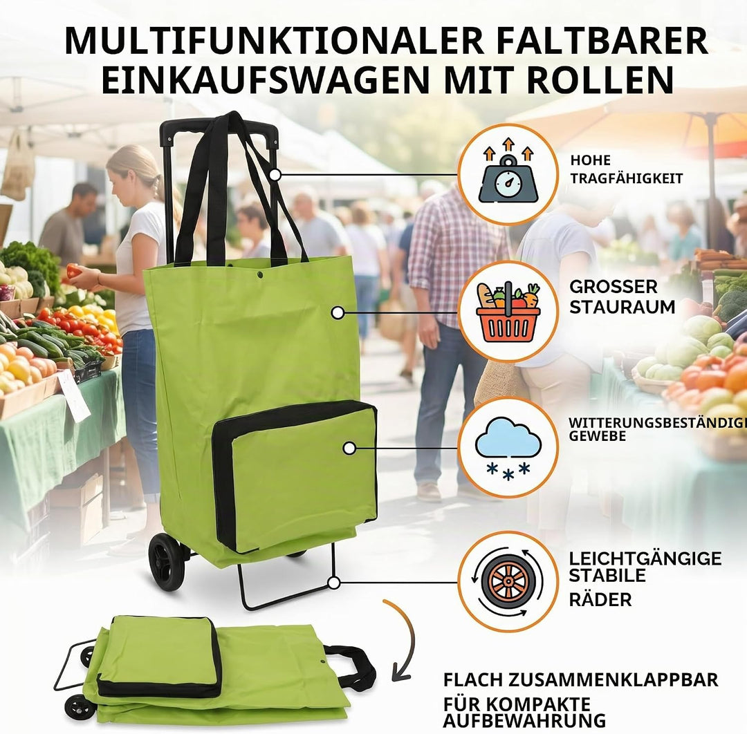 Yosoo Health Gear Klappbarer Einkaufswagen mit Rädern, Faltbare Tasche, wiederverwendbarer Einkaufsb