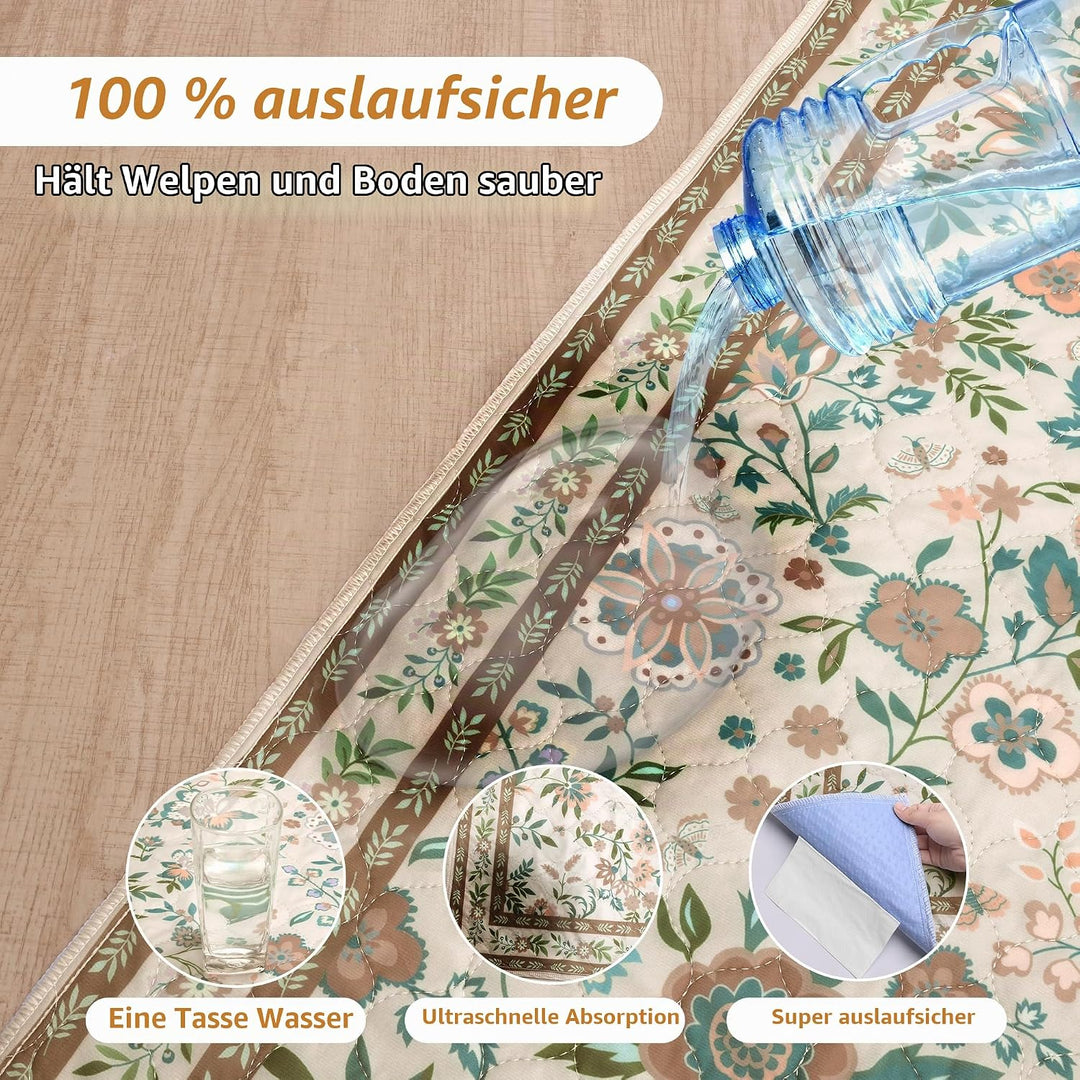 Baodan Welpen Unterlagen Waschbar, 2 Pack PIPI Matten für Hunde mit Blumenmuster inkontinenzunterlag