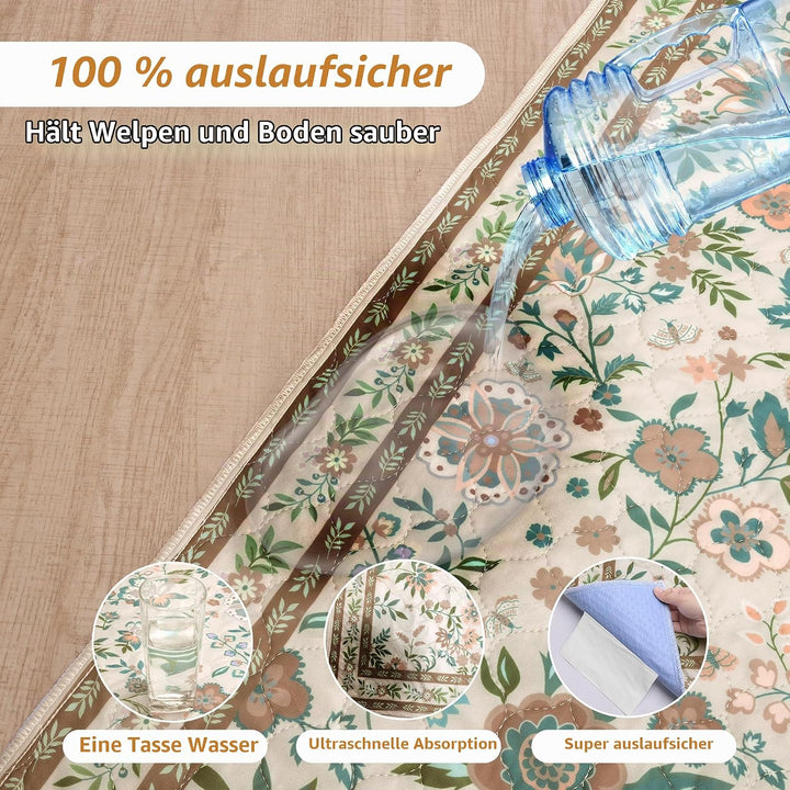 Baodan Welpen Unterlagen Waschbar, 2 Pack PIPI Matten für Hunde 122x122 cm | Blumenmuster inkontinen