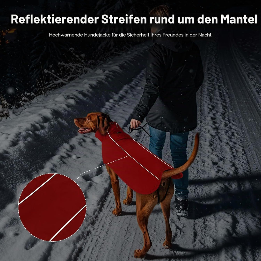 Warme Hundemäntel, wasserdichte Reflektierende Hundejacke, Winddichter Wintermantel mit Hohem Kragen