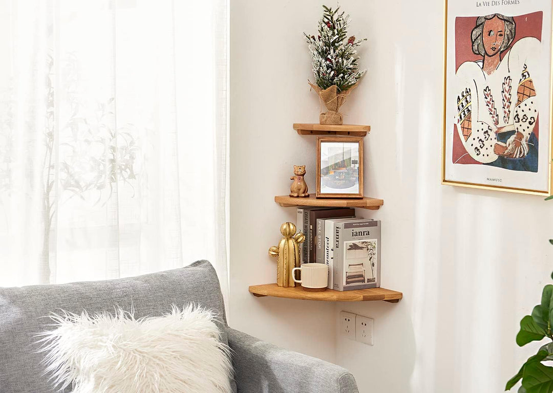 OAKERLAND Eiche Eckregal Schwebende Regale Ecke 18CM Massiv Holz Ecke Wandregal für Bad Küche Schlaf