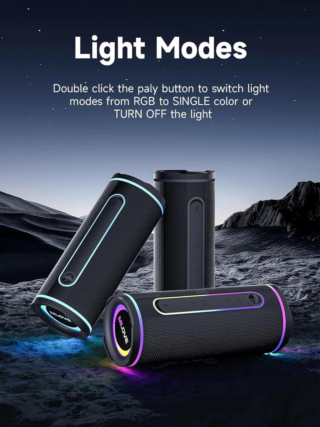 MLOVE E80 Tragbarer Bluetooth-Lautsprecher, 30W, Bluetooth 5.4, IPX7 Wasserdicht, mit Beleuchtung, B