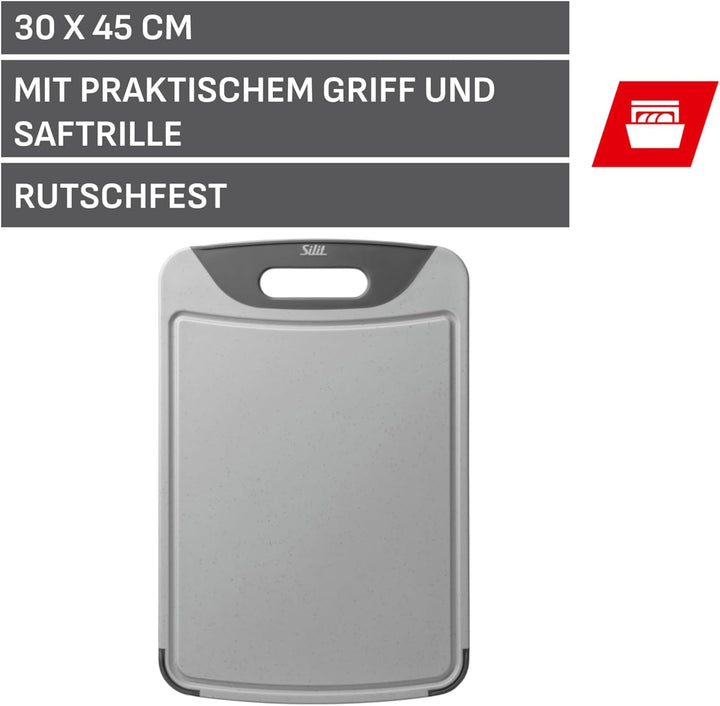 Silit Schneidebrett 45 x 30 cm, rechteckig, Kunststoff, Tranchierbrett mit Saftrillen, praktischer G