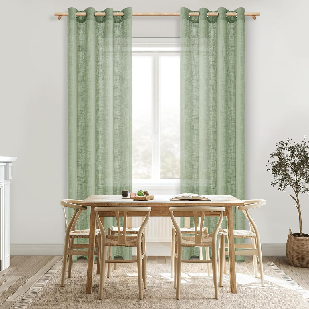 MRTREES Gardinen mit Ösen Leinenoptik für Wohnzimmer Schlafzimmer 2er Set Vorhang Ösenschal Salbeigr