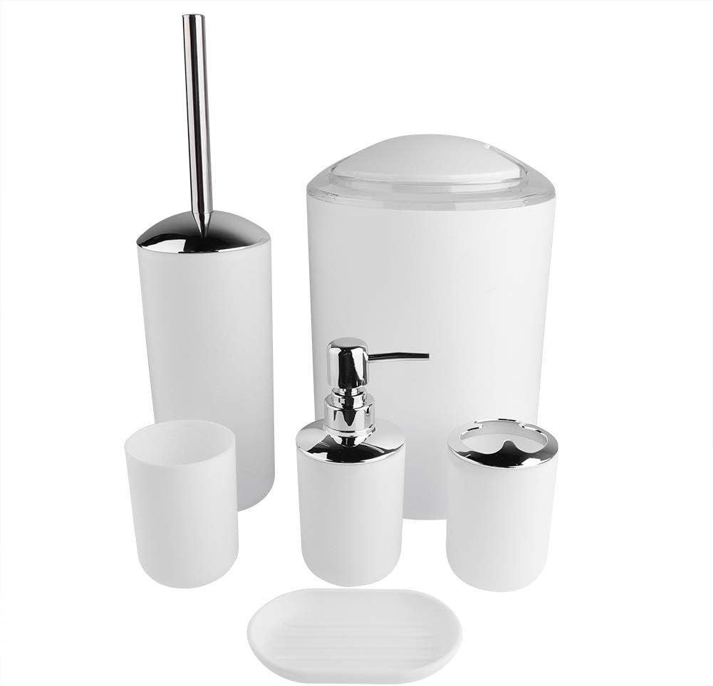 6pcs/Set Badezimmerzubehör Set Zahnbürstenhalter, Mülleimer, Seifenspender, Spülbecher, Seifenschale