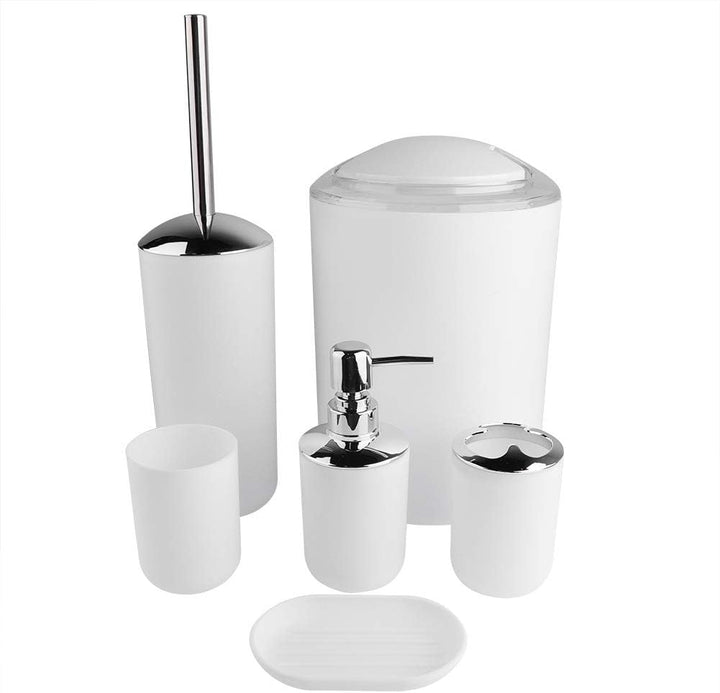 6pcs/Set Badezimmerzubehör Set Zahnbürstenhalter, Mülleimer, Seifenspender, Spülbecher, Seifenschale