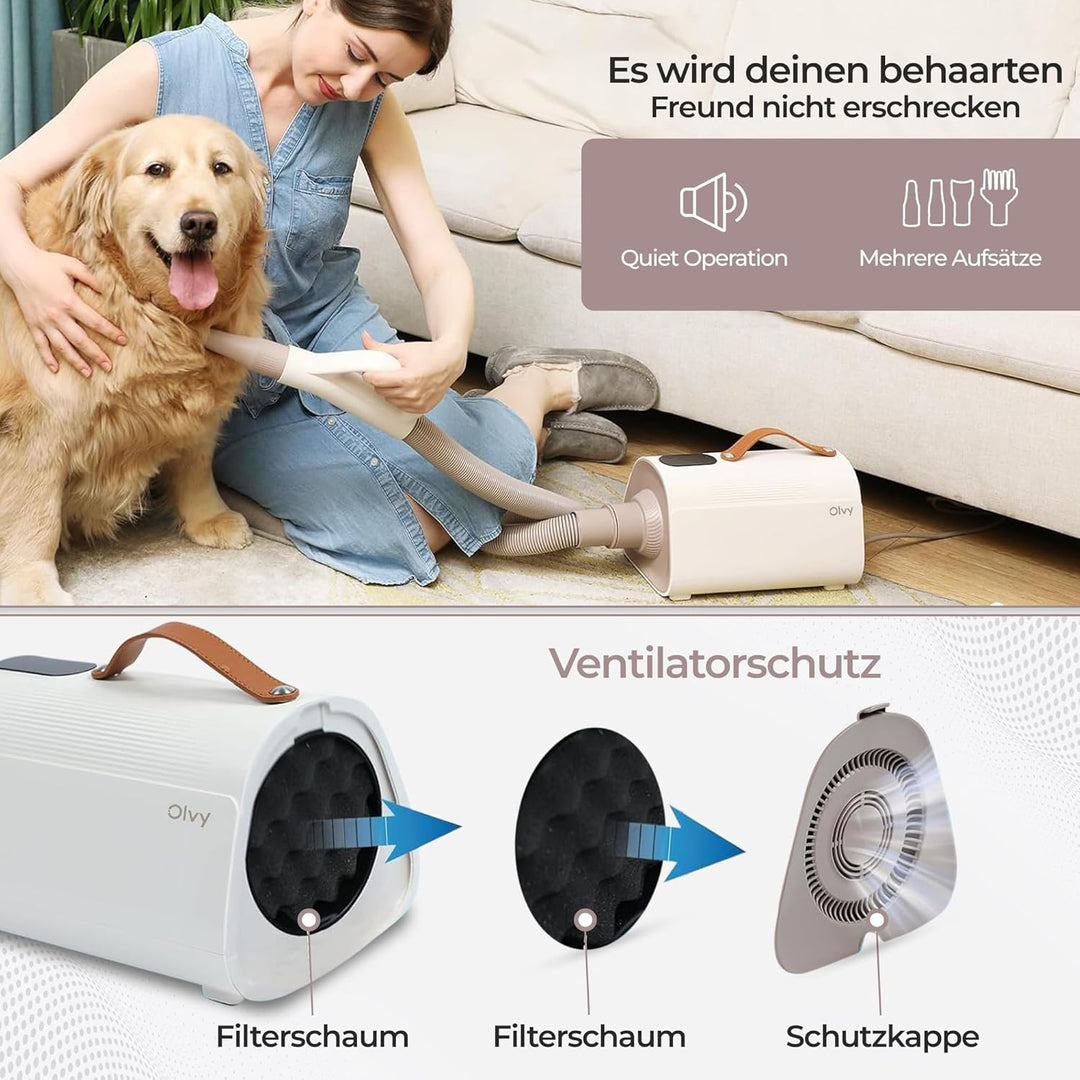 Olvy Hundefön Hundetrockner für Hundepflege Tierfön mit Einstellbarer Windgeschwindigkeit, Hundetroc