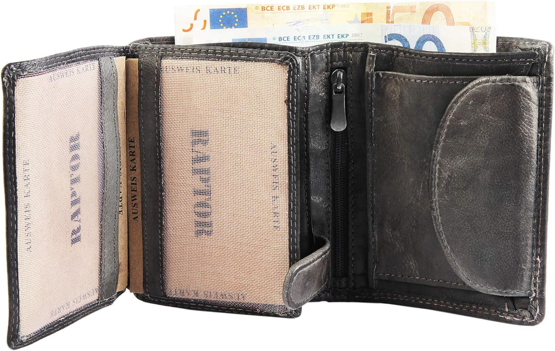 Raptor Herren - Geldbörse Echt Leder Portemonnaie Brieftasche 11x9 cm RA40011 Taupe, Taupe
