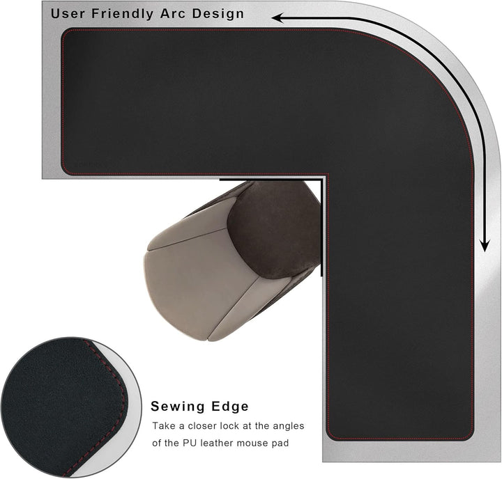 ZORESYN L förmiger Schreibtischunterlage 100 cm (L)x100 cm (L) x33 cm (B), Eck-Büro-schreibmatte PU
